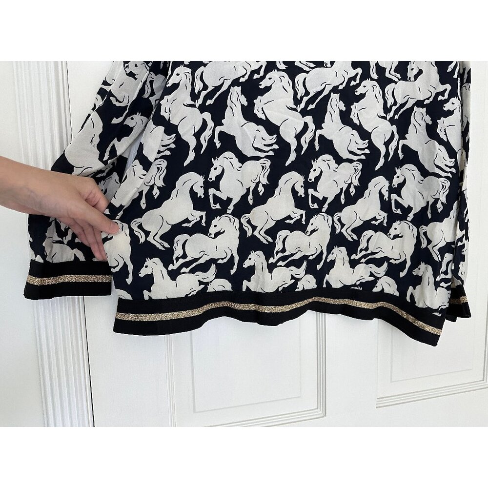 Stella McCartney Ines Running Horses Print Silk Top Shirt Black White IT 38 - Picture 6 of 10